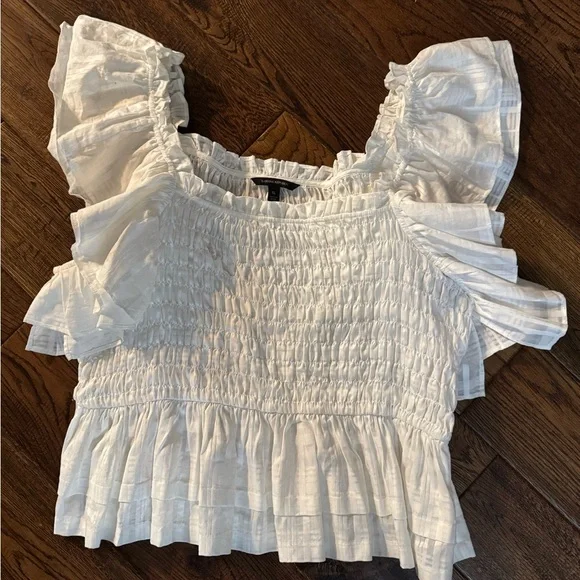 Banana Republic White Smocked Ruffle Peplum Top - Picture 2 of 7
